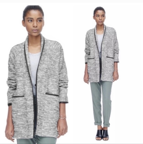 REBECCA TAYLOR Tweed Knit Marled Wrap Cardigan Coatigan...